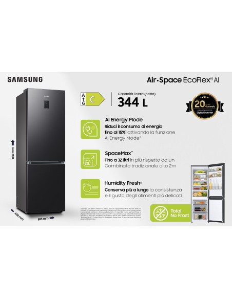 Samsung RB34C775CB1 frigorifero Combinato EcoFlex Libera installazione con congelatore Wifi 1.85m 344 L con rivestimento in