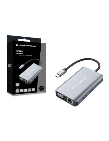 Conceptronic DONN21G replicatore di porte e docking station per laptop Cablato USB 3.2 Gen 1 (3.1 Gen 1) Type-C Grigio