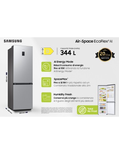 Samsung Frigorifero Combinato EcoFlex AI 1.85m 344L RB34C670DSA