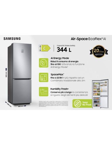 Samsung RB34C775CS9 frigorifero Combinato EcoFlex AI 1.85m 344L Libera installazione con congelatore Wifi 1,85m 344 L con
