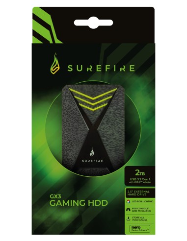 SureFire Gaming disco rigido esterno 2 TB Nero, Grigio