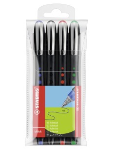STABILO bl@ck+ Penna retrattile a clip Nero, Blu, Verde, Rosso 4 pz