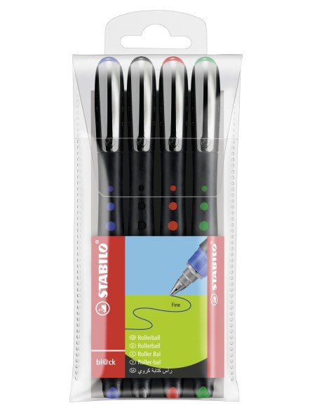 STABILO bl@ck+ Penna retrattile a clip Nero, Blu, Verde, Rosso 4 pz