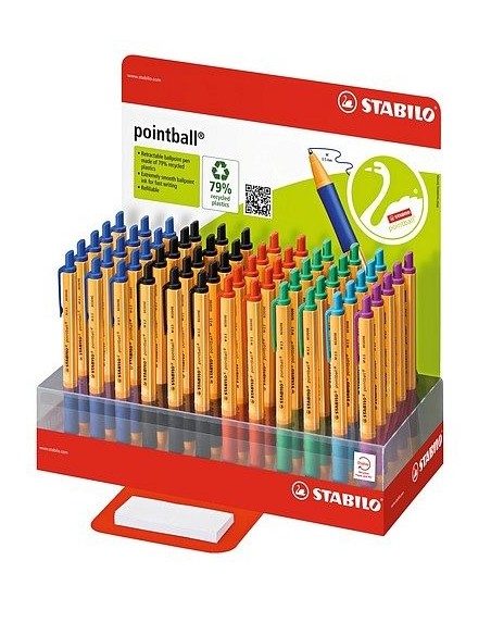 STABILO pointball Nero, Blu, Verde, Rosso, Turchese, Viola Penna a sfera retrattile a clip 60 pz
