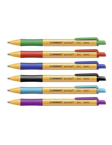 STABILO pointball Nero, Blu, Verde, Rosso, Turchese, Viola Penna a sfera retrattile a clip 60 pz