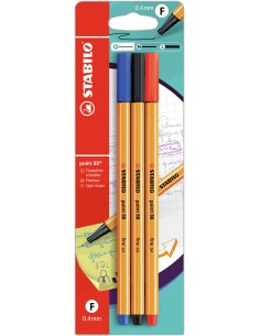 STABILO Fineliner - point 88 - Pack da 3 - Nero Blu Rosso