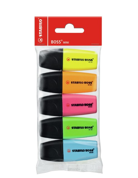 STABILO BOSS Mini evidenziatore 5 pz Punta smussata Blu, Verde, Arancione, Rosa, Giallo