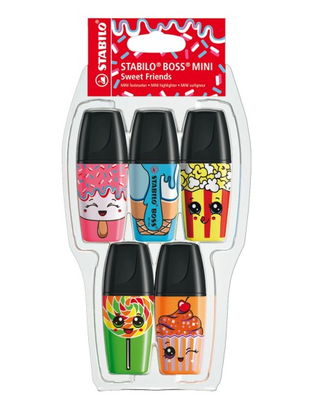 STABILO BOSS Mini Sweet Friend evidenziatore 5 pz Punta smussata Blu, Verde, Arancione, Rosa, Giallo