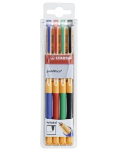 STABILO pointVisco Penna in gel con cappuccio Fine Nero, Blu, Verde, Rosso 4 pz