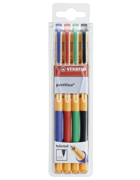 STABILO pointVisco Penna in gel con cappuccio Fine Nero, Blu, Verde, Rosso 4 pz