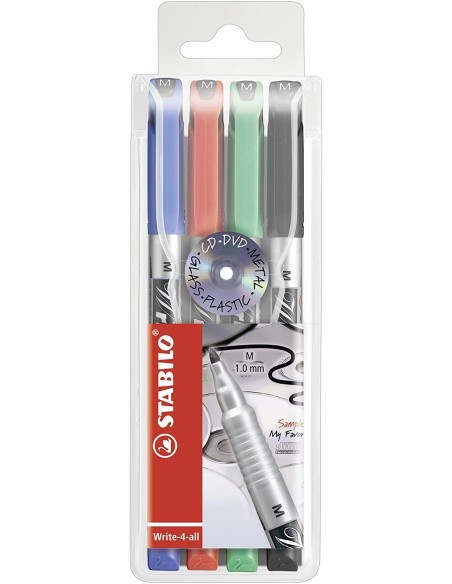 STABILO Write-4-all marcatore permanente Tipo di punta Nero, Blu, Verde, Rosso 4 pz