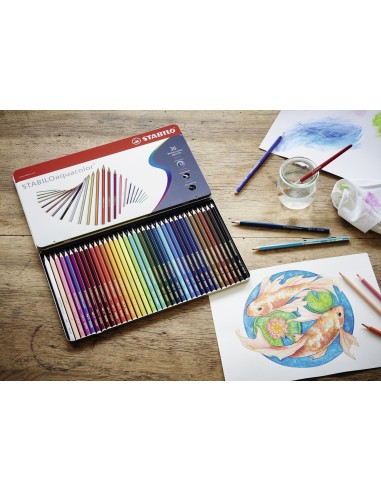 STABILO Matita colorata acquarellabile - STABILOaquacolor - Scatola in Metallo da 36 - Colori assortiti