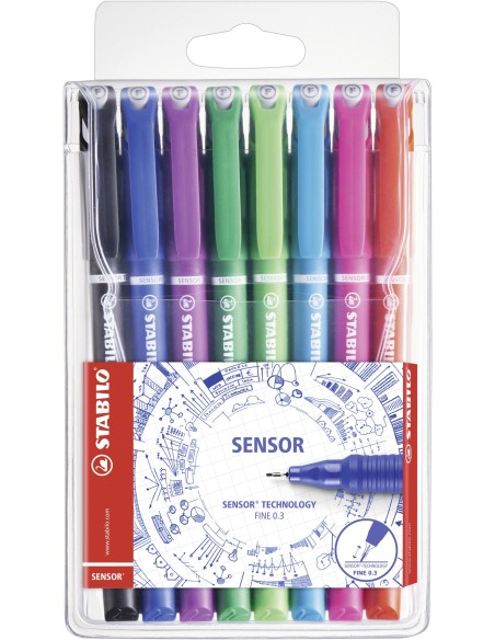 STABILO SENSOR fine penna tecnica Nero, Blu, Verde, Lillà, Rosa, Rosso, Turchese 8 pz
