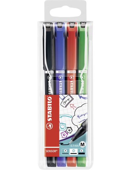 STABILO Sensor medium penna tecnica Medio Nero, Blu, Verde, Rosso 4 pz