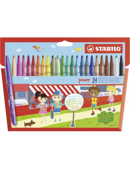 STABILO Pennarello - power - Punta Media - Astuccio da 24 - Colori assortiti