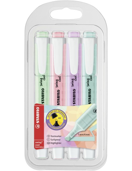 STABILO swing cool Pastel evidenziatore 4 pz Punta smussata Blu, Verde, Rosa, Viola