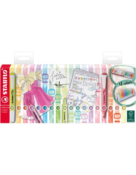 STABILO Evidenziatore - swing cool Desk-Set - 18 Colori Assortiti 8 Neon + 10 Pastel