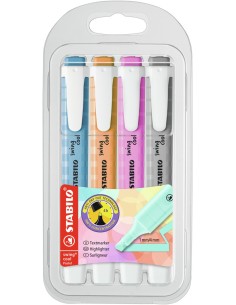 STABILO Evidenziatore - swing cool Pastel - Astuccio da 4 - Grigio Polvere Fucsia Freddo Azzurro Cielo Arancione Papaya