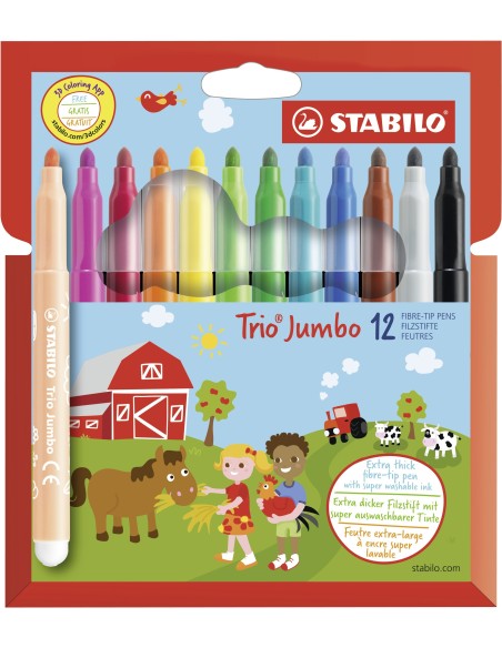 STABILO Trio Jumbo marcatore Nero, Blu, Marrone, Verde, Ciano chiaro, Verde chiaro, Arancione, Pesca, Rosa, Rosso, Bianco,