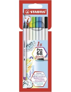 STABILO Pen 68 brush marcatore Multicolore 8 pz