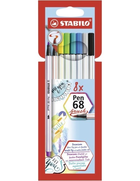 STABILO Pen 68 brush marcatore Multicolore 8 pz
