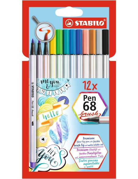 STABILO Pen 68 brush marcatore Multicolore 12 pz