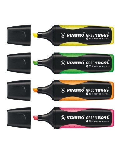STABILO GREEN BOSS evidenziatore 4 pz Punta smussata Verde, Arancione, Rosa, Giallo