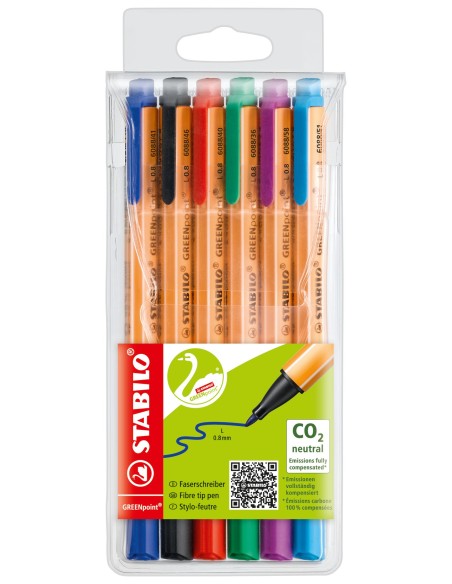STABILO GREENpoint penna tecnica Nero, Blu, Lillà, Arancione, Rosso, Turchese 6 pz