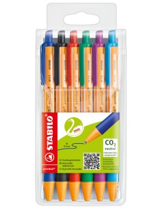 STABILO pointball Nero, Blu, Verde, Rosso, Turchese, Viola Penna a sfera retrattile a clip 6 pz