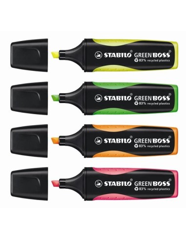 STABILO Green Boss evidenziatore 4 pz Punta smussata Verde, Arancione, Rosa, Giallo