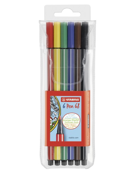 STABILO Pen 68 marcatore Blu, Verde, Arancione, Rosa, Rosso, Giallo 6 pz