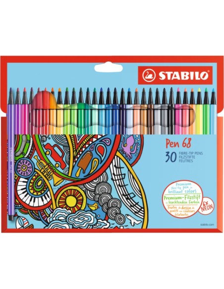 STABILO Pen 68 Cardboard Wallet marcatore Medio Multicolore 30 pz