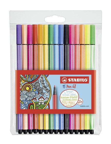 STABILO Pen 68 marcatore Multicolore 15 pz