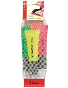 STABILO NEON evidenziatore 4 pz Punta smussata Verde, Arancione, Rosa, Giallo