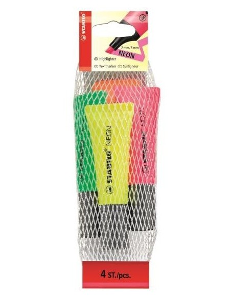 STABILO NEON evidenziatore 4 pz Punta smussata Verde, Arancione, Rosa, Giallo