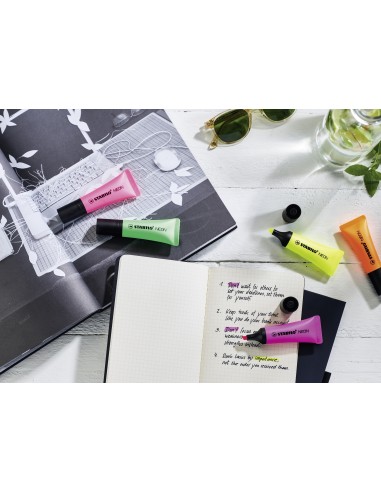 STABILO NEON evidenziatore 4 pz Punta smussata Verde, Arancione, Rosa, Giallo