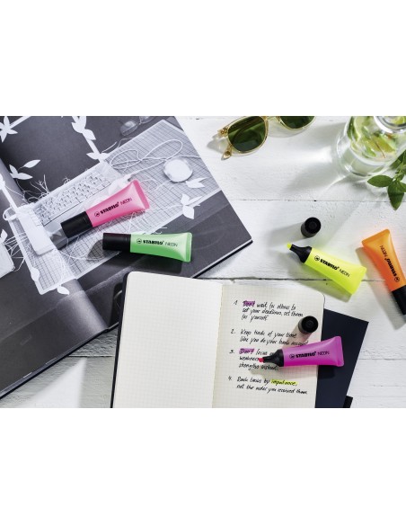 STABILO NEON evidenziatore 4 pz Punta smussata Verde, Arancione, Rosa, Giallo