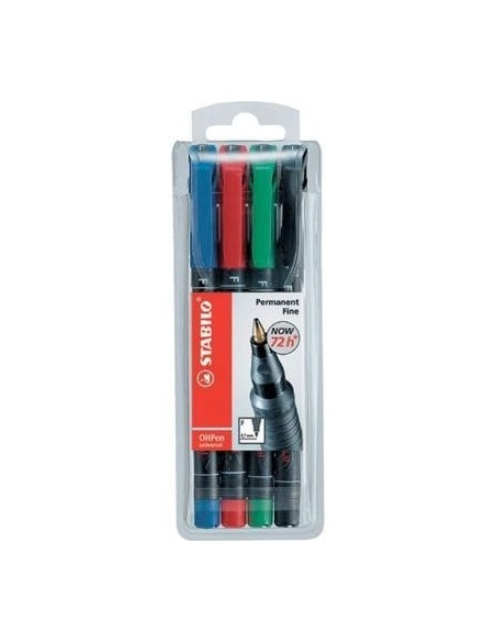 STABILO OHPen universal permanent, 4 Pack marcatore permanente Tipo di punta Nero, Blu, Verde, Rosso 4 pz