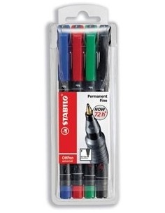 STABILO OHPen universal permanent, 4 Pack marcatore permanente Tipo di punta Nero, Blu, Verde, Rosso 4 pz
