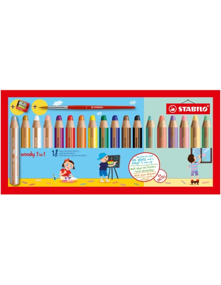STABILO woody 3 in 1 Multicolore 18 pz