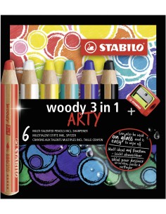 STABILO Matita colorata Multi-Funzione - woody 3 in 1 - ARTYLine - Astuccio da 6 - con Temperino - Colori assortiti