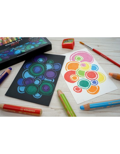 STABILO Matita colorata Multi-Funzione - woody 3 in 1 - ARTYLine - Astuccio da 6 - con Temperino - Colori assortiti