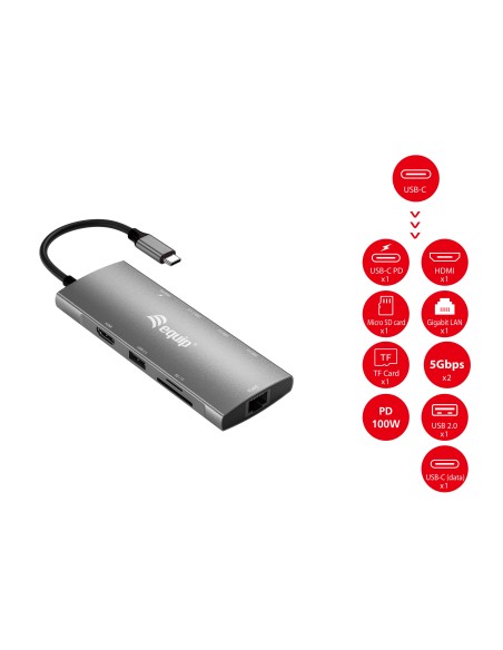 Equip 133490 replicatore di porte e docking station per laptop Cablato USB 3.2 Gen 1 (3.1 Gen 1) Type-C Grigio