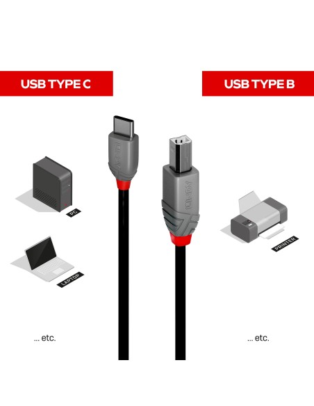 Lindy 36940 cavo USB 0,5 m USB 2.0 USB C USB B Nero
