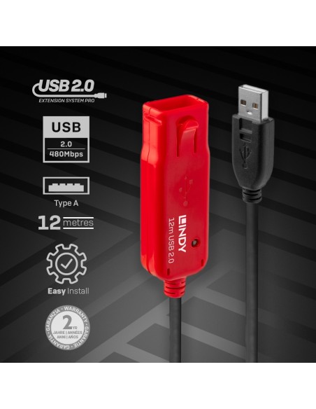 Lindy 42923 cavo USB 30 m USB 2.0 USB A Nero, Rosso