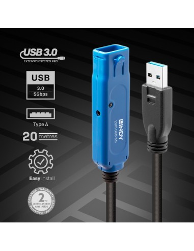 Lindy 43361 cavo USB 20 m USB 3.2 Gen 1 (3.1 Gen 1) USB A Nero