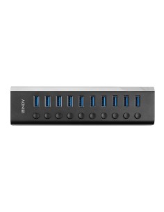 Lindy 10 Port USB 3.0 Hub with On Off Switches USB 3.2 Gen 1 (3.1 Gen 1) Type-B 5000 Mbit s Nero