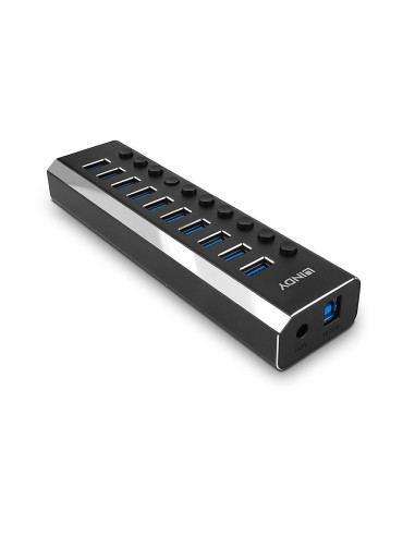 Lindy 10 Port USB 3.0 Hub with On Off Switches USB 3.2 Gen 1 (3.1 Gen 1) Type-B 5000 Mbit s Nero