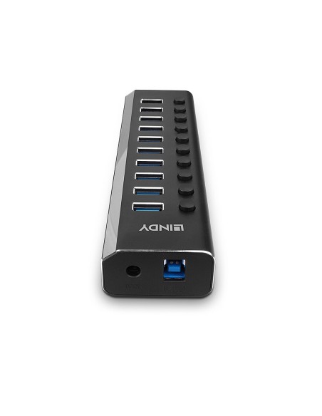 Lindy 10 Port USB 3.0 Hub with On Off Switches USB 3.2 Gen 1 (3.1 Gen 1) Type-B 5000 Mbit s Nero