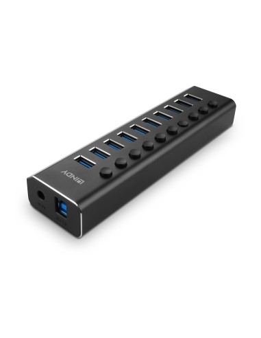 Lindy 10 Port USB 3.0 Hub with On Off Switches USB 3.2 Gen 1 (3.1 Gen 1) Type-B 5000 Mbit s Nero